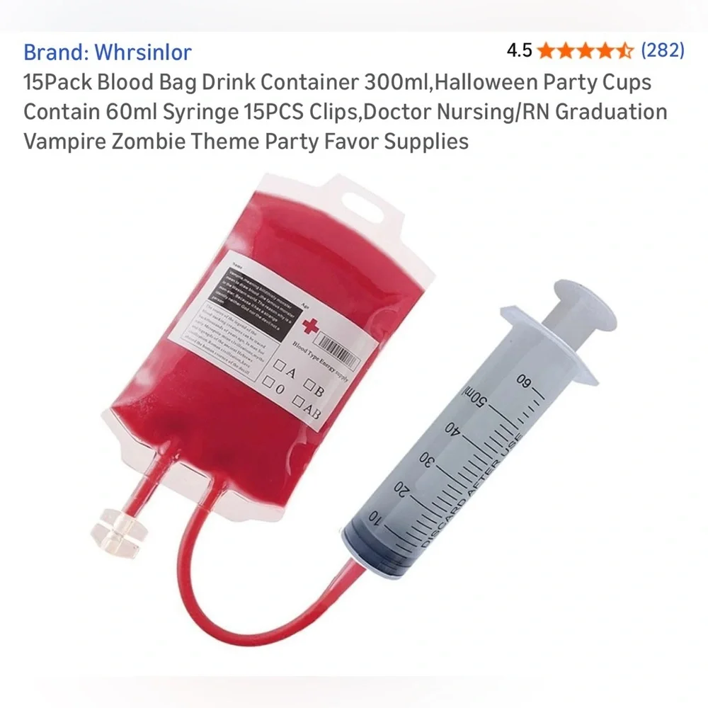 NIP Blood Bag Drink Containers-  Party Cups